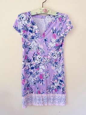 Lilly Pulitzer Sophiletta Dress UPF 50 Lilac Verbana Trunks In The Air Purple XS